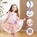 El Regalo 6PCs Mermaid Shell Girls Kids Jewelry Set- Necklace, Bracelet, Earrings, Ring, Hair Clip & Sequin Handbag for Girls- Girls Princess Jewelry Set