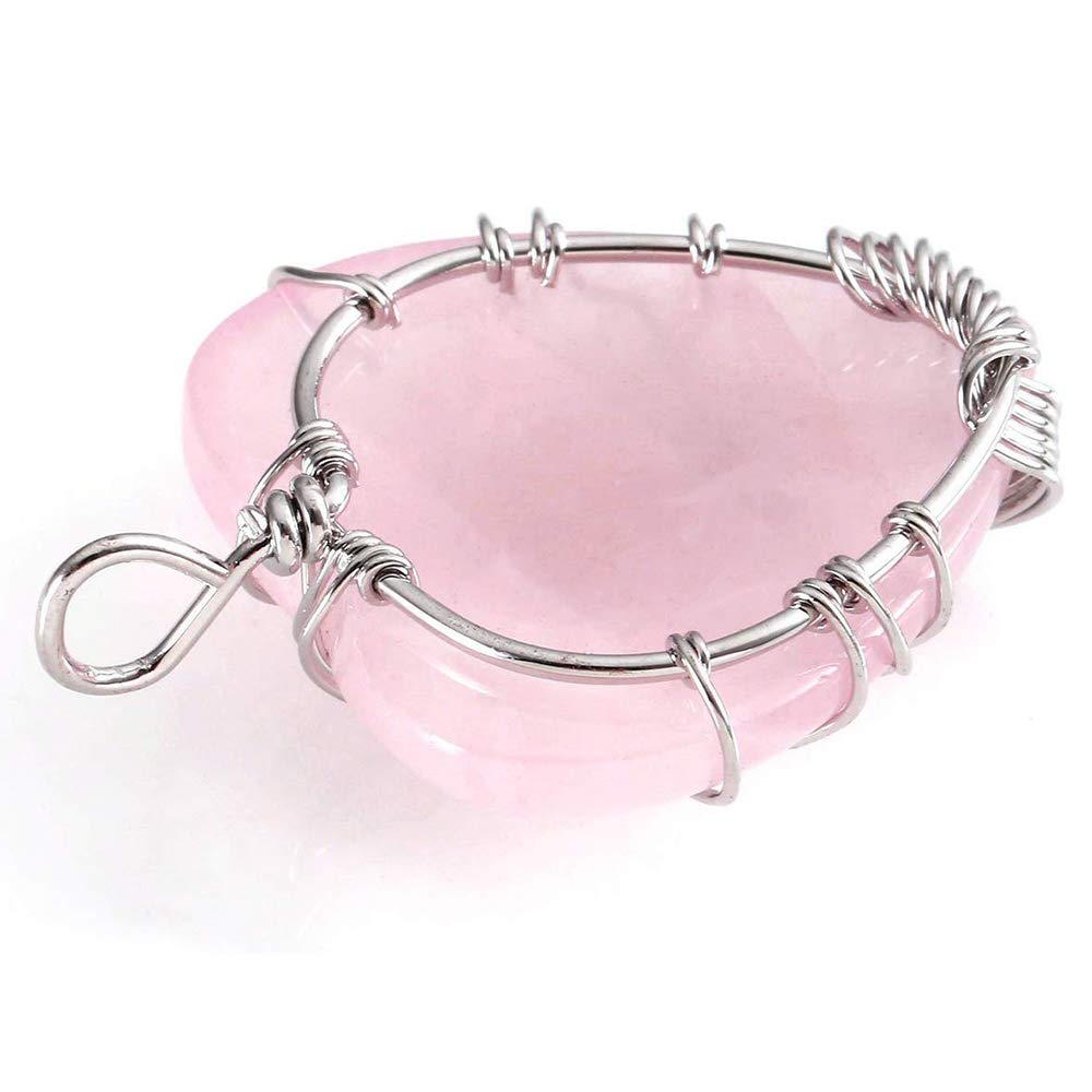 El Regalo Tree of Life Wire Wrapped Heart Shape Natural Quartz Stones Healing Crystal Chakra Pendant Necklace - Perfect Valentines Day Gift for Girls & Women (Rose Quartz)