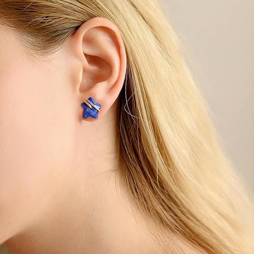 El Regalo Natural Stones Star Stud Earrings- Handcfated Wire Wrapped Celestial Star Earrings for Girls & Women (Blue Lapis Lazuli)