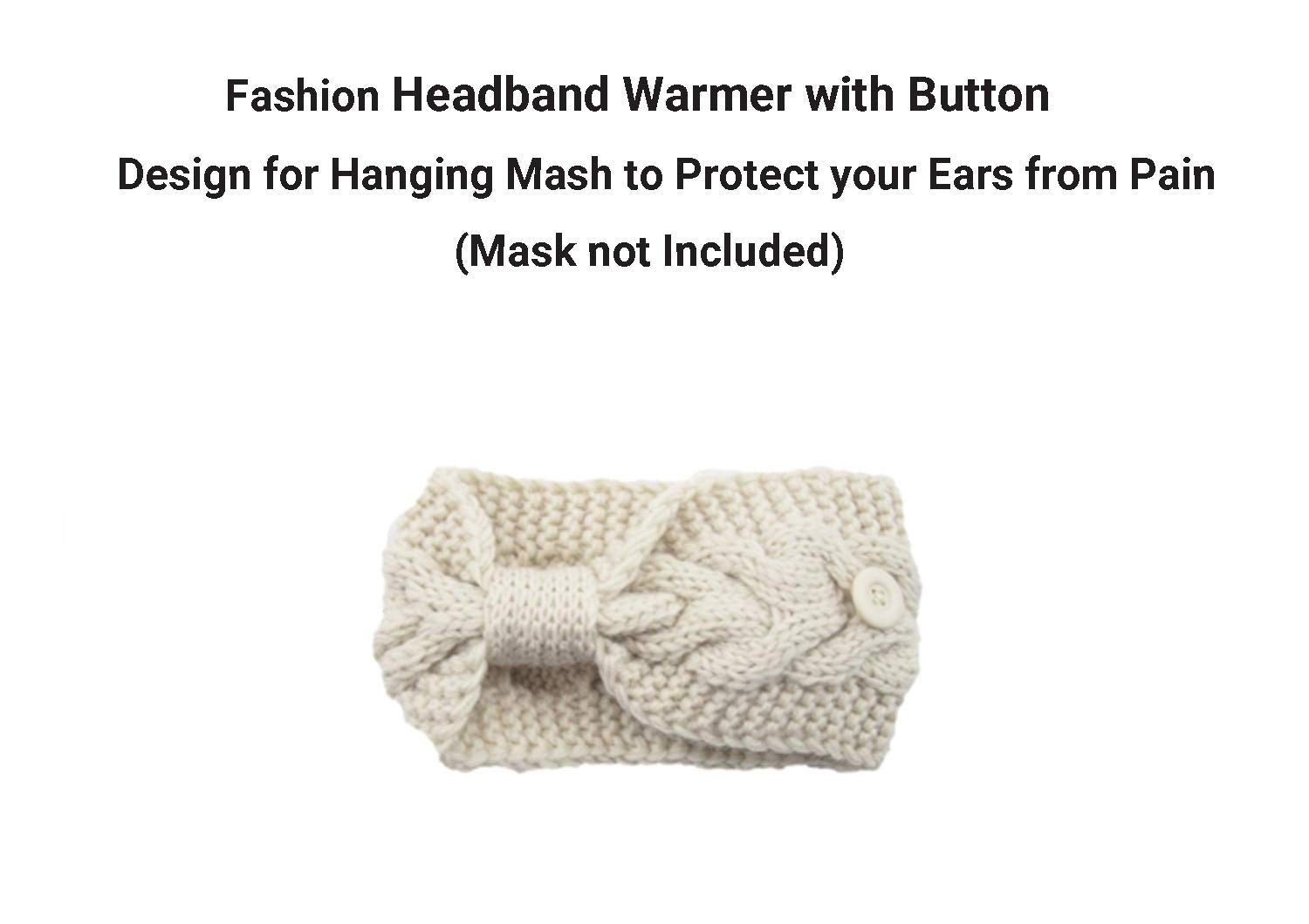 El Regalo 1 PC Knitted Winter Woolen Warm Headband with Buttons for Face Mask Cover | Cold Weather Hair Accessories Head Wrap | Criss Cross Bow Winter Headbands for Girls/Teens/Women (Off White)