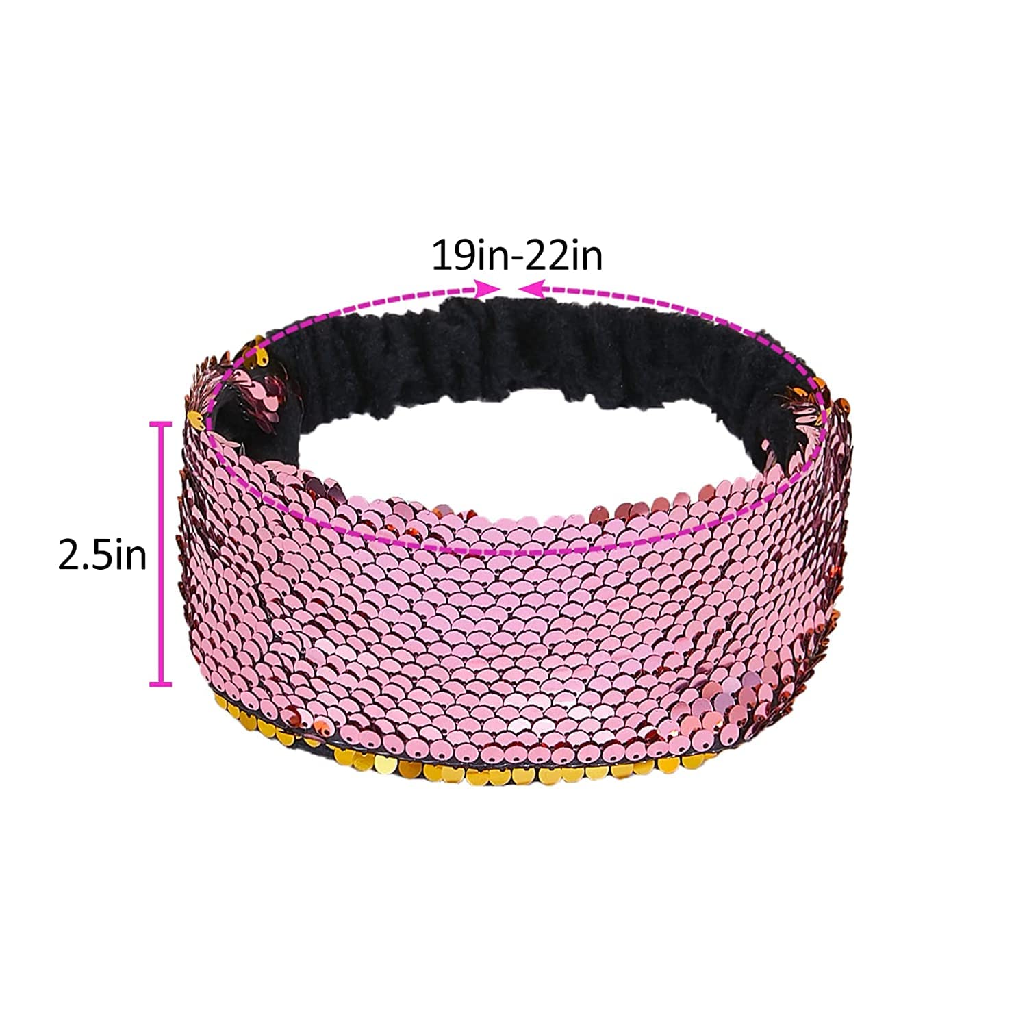 El Regalo 1 PC Reversible Sequins Stretchy Glittery Fashion Headbands for Teen Girls & Women (Pink/Silver)