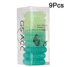 El Regalo 9 Pcs Spiral Hair Ties, No Crease Coil Hair Ties, Phone Cord Hair Ties for Thick Hair - Ponytail Holder Elastics for Kids/Girls/Women (Gradient Green)