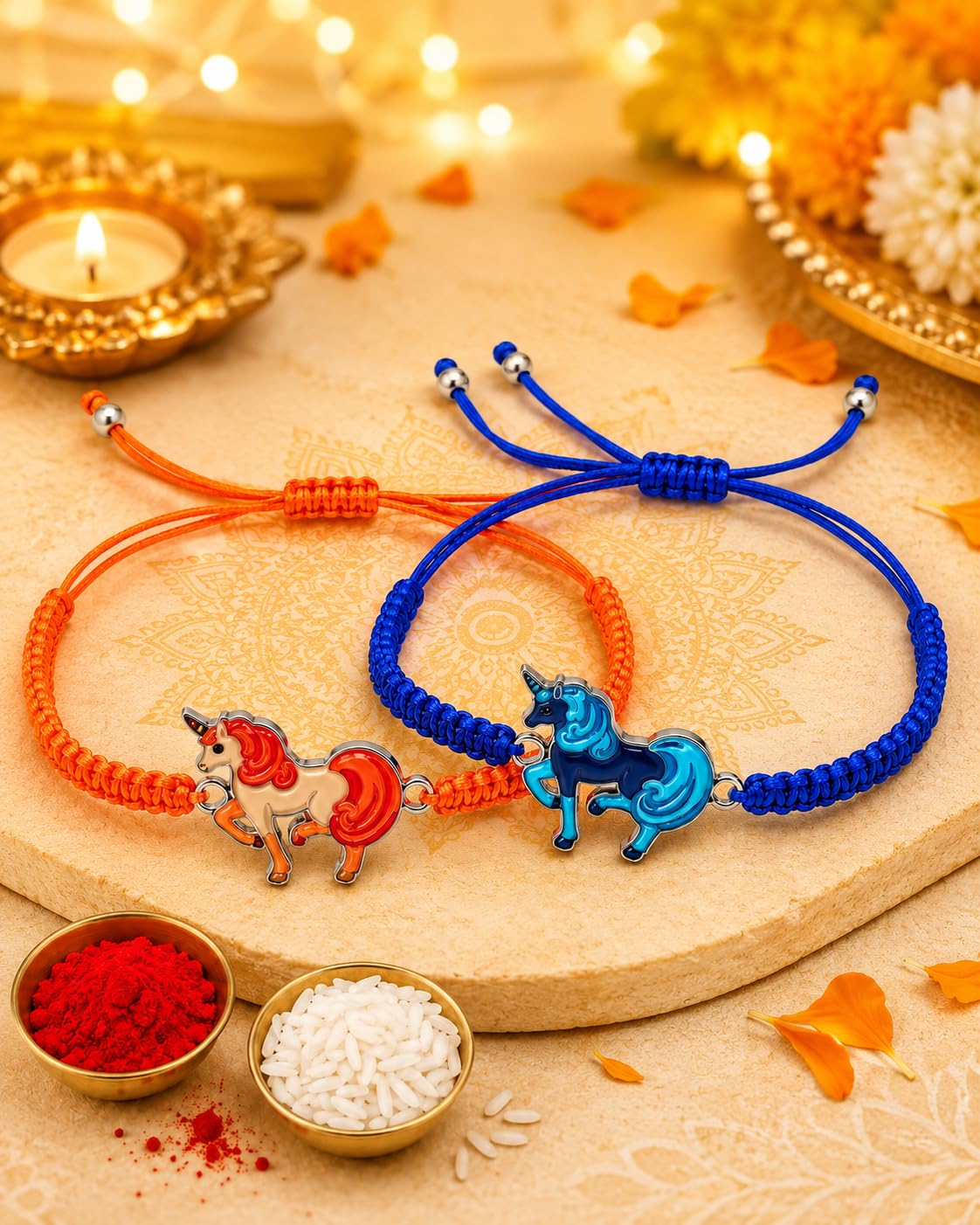 El Regalo 2 Unicorn Rakhis Gift Combo for Littler Brother/Kids beautiful Kids Rakhi Set with 2 Rakhis, shagun & Rakhi Message Card in Gift Box for Brother/Sister/Niece and Nephew (Option-5)