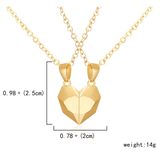 El Regalo Unisex Valentines Day Gift - 2 Pcs Heart Couples Magnetic Necklace for Couples/Besties/Friends - Matching Pendant Friendship Distance Magnetic Love Heart Jewelry (Golden Hearts)
