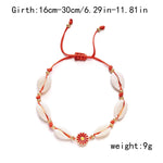 El Regalo Womens 1PC Bohemian Sunflower Cawrie Shell Anklet- Trendy 1 Leg Thread Adjustable Anklet with Pretty Flower Charms (Red)