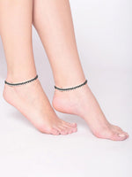 El Regalo Womens 2 Pcs Handmade Beaded Nazaria/Nazar Bracelet Cum Anklet Set- Black Thread Anklet/Bracelet Set (Silver)