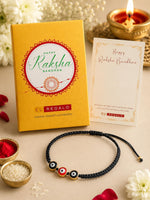 El Regalo Evil Eye Rakhi for Brother Wrapped on Raksha Bandhan Card with Roli Chawal in Gift Box