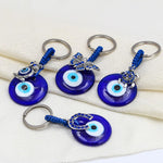 El Regalo 2 Pcs Turkish Evil Eye Keychain Blue Eyes Charms Key Ring Good Luck Keychain Metal Eye Beads Pendants for Women Men