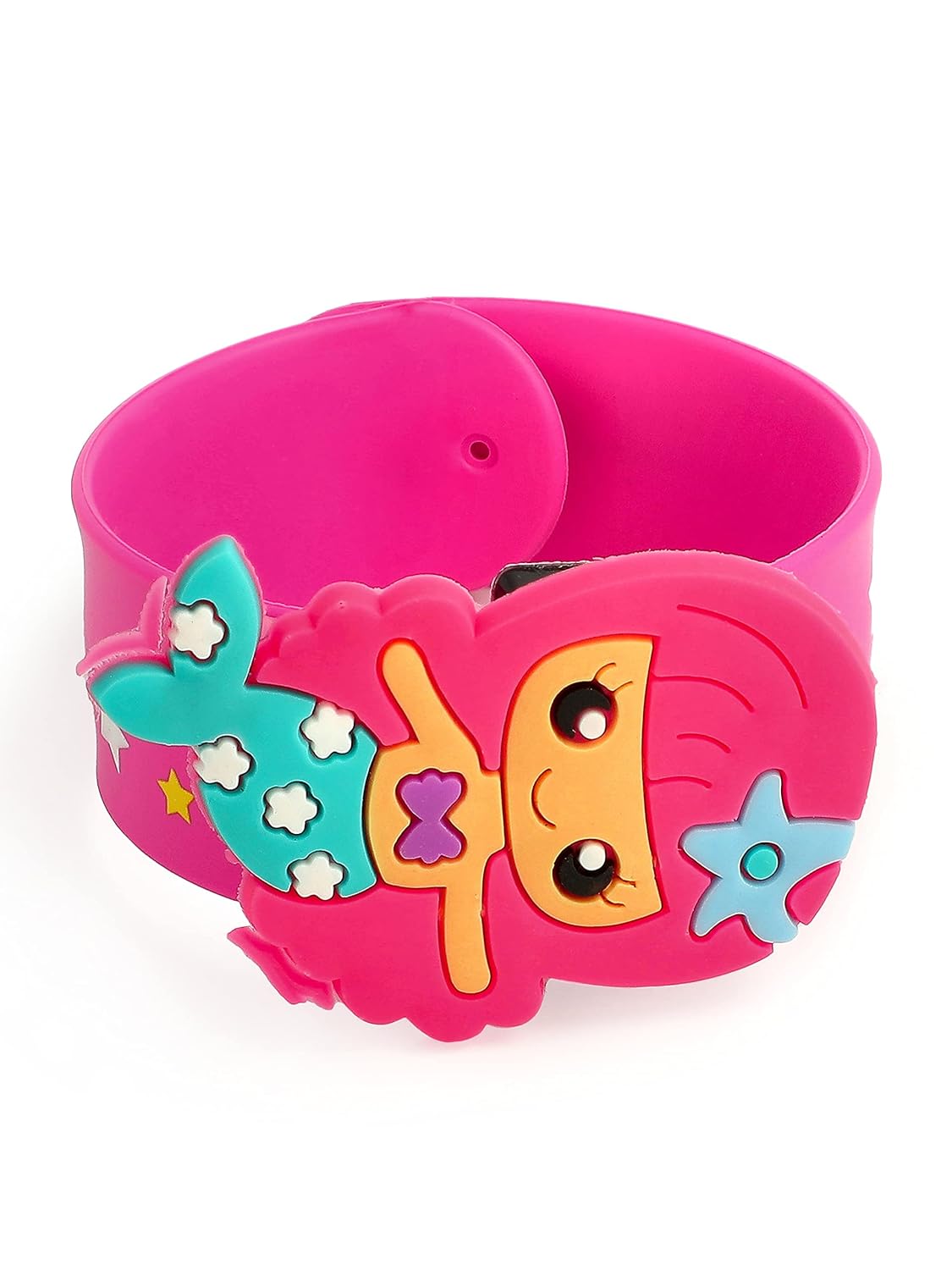 El Regalo 2 PCs Mermaid Snap Silicon Slap Wristband for Girls & Boys- Kids Party Favors, Mermaid and Stars Slap Bands for Kids Girls Boys (Yellow & Dark Pink)