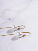 El Regalo 1 Pair Long Needle-Threader Earrings - Trendy, Contemporary, Fashionable Sui Dhaaga Earrings with Shell, Butterfly, Heart, Mermaid Charms (Golden Pearl Drop Threader)