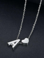 El Regalo Heart A Initial Letter Pendant Necklace- Stainless Steel A Heart Necklace for Girls & Women (Silver)