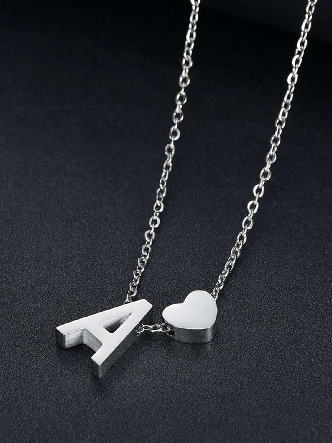 El Regalo Heart A Initial Letter Pendant Necklace- Stainless Steel A Heart Necklace for Girls & Women (Silver)