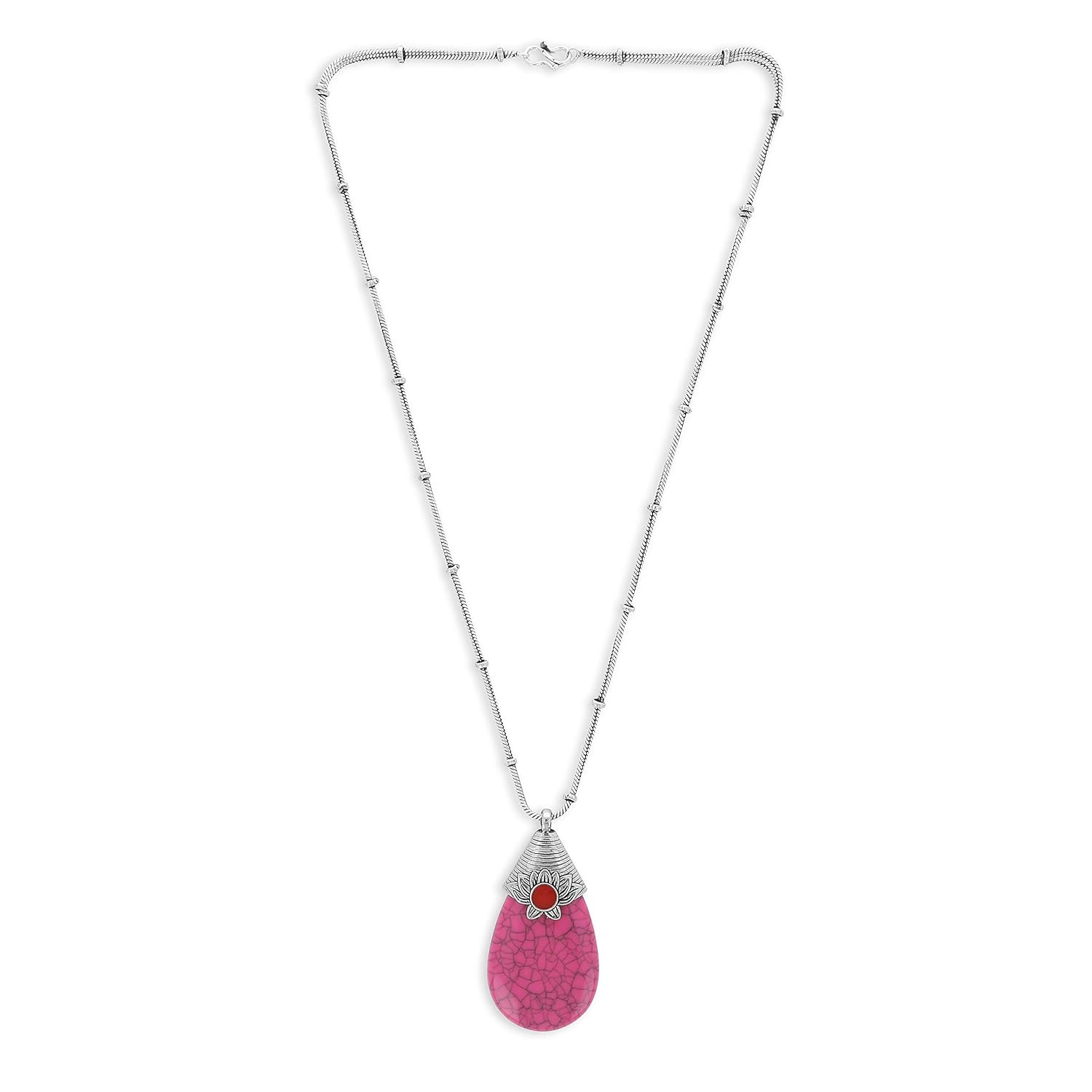 El Regalo Oxidized Kolhapuri Ball German Silver Ethnic Traditional Choker Necklace for Girls & Women | Oxidized German Silver Choker Necklace (Pink)