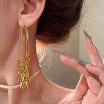 El Regalo Gold Plated Tassel Leaves Drop Earrings for Women & Girls | Long Statement Dangle Earrings | Elegant Western & Festive Jewelry