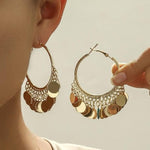 El Regalo Bohemian Gold Hoop Earrings with Hanging Coin Discs for Women & Girls | Light Indo Western Chandbali Style Bali | Gypsy Festival & Party Fashion Jewellery
