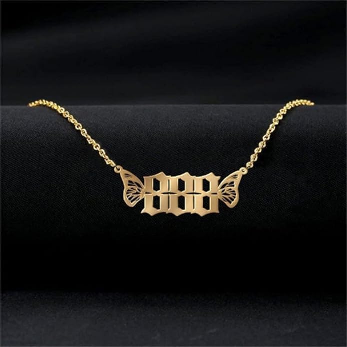 El Regalo Small Butterfly Wings Angel Number Necklace- Stainless Steel, Anti Tarnish, Angel Number Numerology Jewelry for Women & Girls (Angel Number 888)