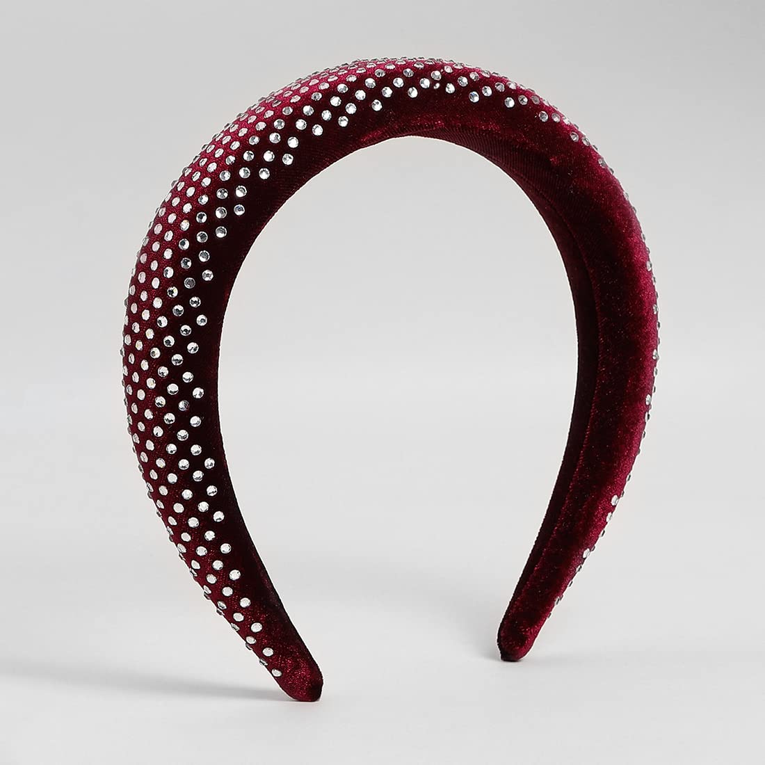 El Regalo Rhinestone Valvet Broad Party Headband- Padded Crystal Rhinestone Headband Embellished Hair Retro Jewelled Hairband Hair Accessory for Women Girl Wedding Parties Birthday (Maroon Red)