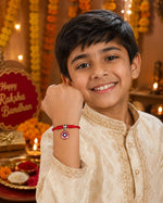 El Regalo 1PC Superhero Kids Rakhi- Fun Kids Bracelet Rakhi with Roli Chawal, Rakhi Message Card in Rakhi Gift Box for Little Bro/Sister/Niece or Nephew (Captain America Red Rakhi)
