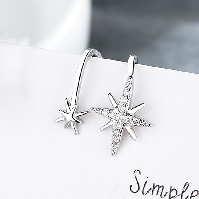 El Regalo Non Piercing, Zircon Stars Ear Cuffs- Fancy Helix Cartilage Clip On Wrap Cuff/Cartilage Earrings for Girls/Women