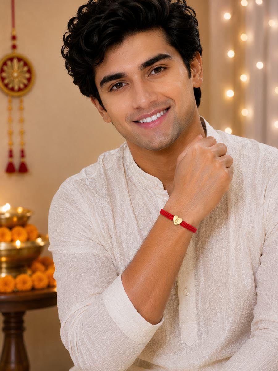 El Regalo Red Ethnic Rakhi Dori Unisex Rakhi-Adults - E letter