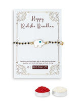 El Regalo Cute Evil Eye Nazaria Bracelet Rakhi for Babies/Kids with Roli Chawal, Rakhi Message card in Rakhi Gift Box- Baby Nazaria Rakhi (White Elephant Nazaria Rakhi)