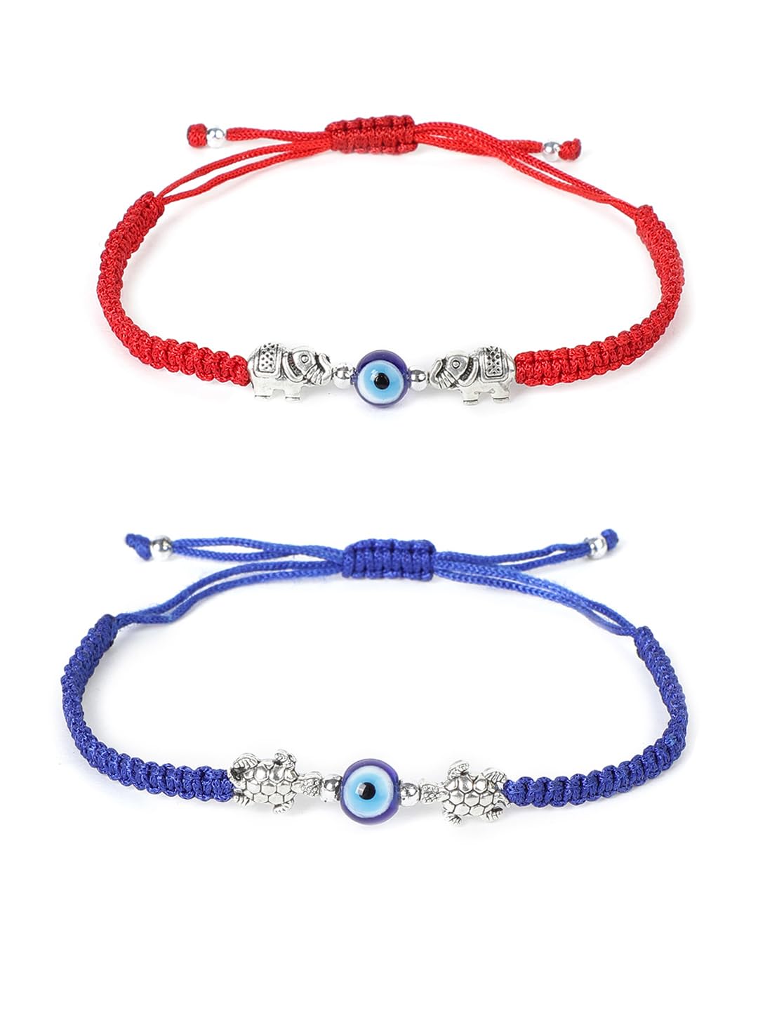 El Regalo 2PCs Cute Evil Eye Bracelet Rakhi Combo for Brothers/Bhai-Bhabhi- Fancy Evil Eye Rakhi with Roli Chawal in Rakshabandhan Gift Box (Elephant & Turtle Evil Eye)