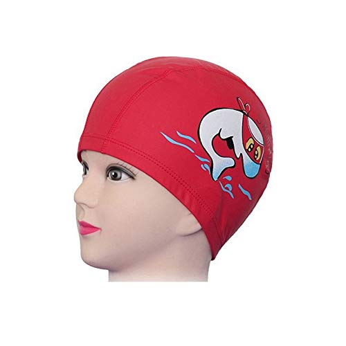 El Regalo Waterproof Swim Cap for Kids Boys Girls, Cute Cartoon PU/Silicone No-Slip Swimming Bathing Cap for Children Long Short Hair, Non-Toxic,Flexible Swim Caps Hat (Fish Red)