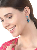 El Regalo 925 Silver Plated Vintage Stones Stud Earrings for Women & Girls (Ocean Blue)