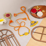 El Regalo Designer Bhaiya- Bhabhi Rakhi Luma/Lumba Set- Kundan, Pearls Rakhi with Roli Chawal in Gift Box- Luma Convertible into Necklace (Option-6)
