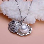El Regalo Stainless Steel Anti Tarnish Pearl shell Pendant Necklace for Girls & Women, Trendy Waterproof Pearl Shell Pendant Necklace for Teens/Girls/Women, Mermaid Jewelry (Silver)