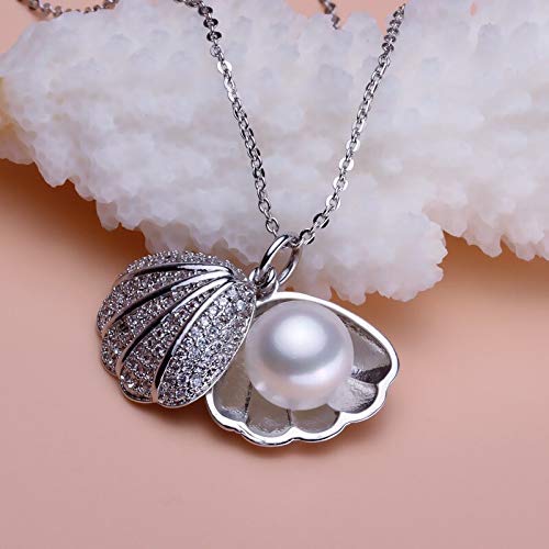 El Regalo Stainless Steel Anti Tarnish Pearl shell Pendant Necklace for Girls & Women, Trendy Waterproof Pearl Shell Pendant Necklace for Teens/Girls/Women, Mermaid Jewelry (Silver)