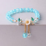 El Regalo Daisy Flower Bracelets- 1PC Crackled Crystal Beads Tassel Flower Charms Bracelet for Girls & Women (Blue)