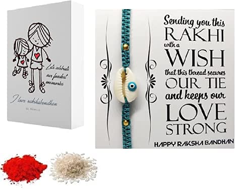 El Regalo Evil Eye Shell Rakhi for Brother - Uniquely Handwoven Cowrie Evil Eye Rakhi for Brother/Bhai Rakhi for Bhai (Evil Eye Shell)