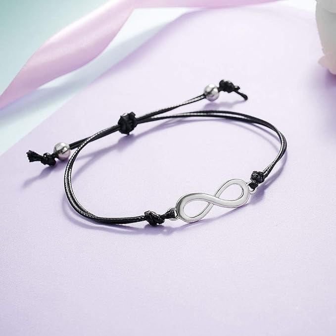 El Regalo 1 PC Infinity Charm Thread Adjustable Anklet for Girls & Women - Minimilist Infinity 1 Leg Anklet (Silver)