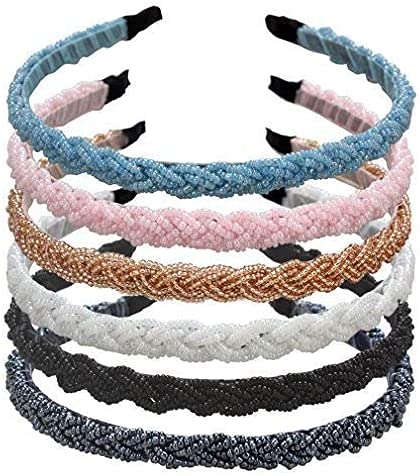 El Regalo 2PCs Braided Crystal Beads Hair Bands for Kids/Girls/Teens/Women | Party Bridal Headpieces | Crystal Headband Fine Glitter Crystal Hairband Headband (Pink & Blue)