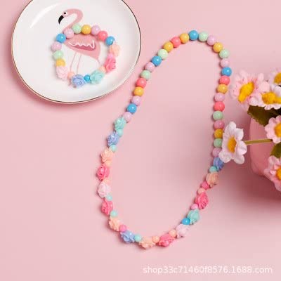 El Regalo 2 PCs Kids Girls Colorful Jewelry Sets - Kids Candy Color Beads Necklace & Bracelets Jewelry Sets for Girls & Toddlers (Multicolor Flowers Set)