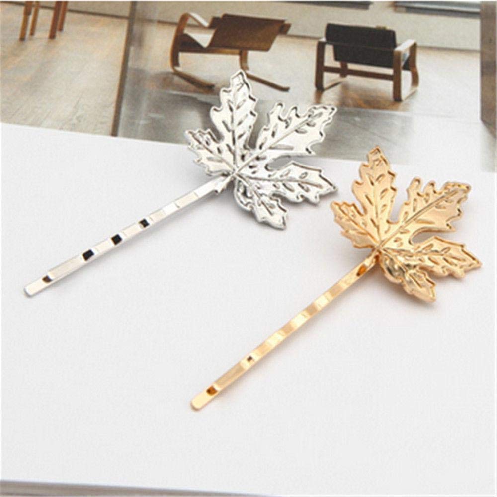 El Regalo Set of 2 Fancy Bridal Maple Leaf Hair Clips for Girls & Women/Vintage Bridal Bobby Pins Set (1 Golden + 1 Silver)