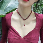 El Regalo 1PC Heart Pearls Red Lace Velvet Choker Pendant Necklace for Girls & Women