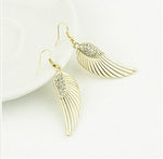 El Regalo Shimmering Feather/Angel Wings Earrings with Stones for Girls & Women (Golden)