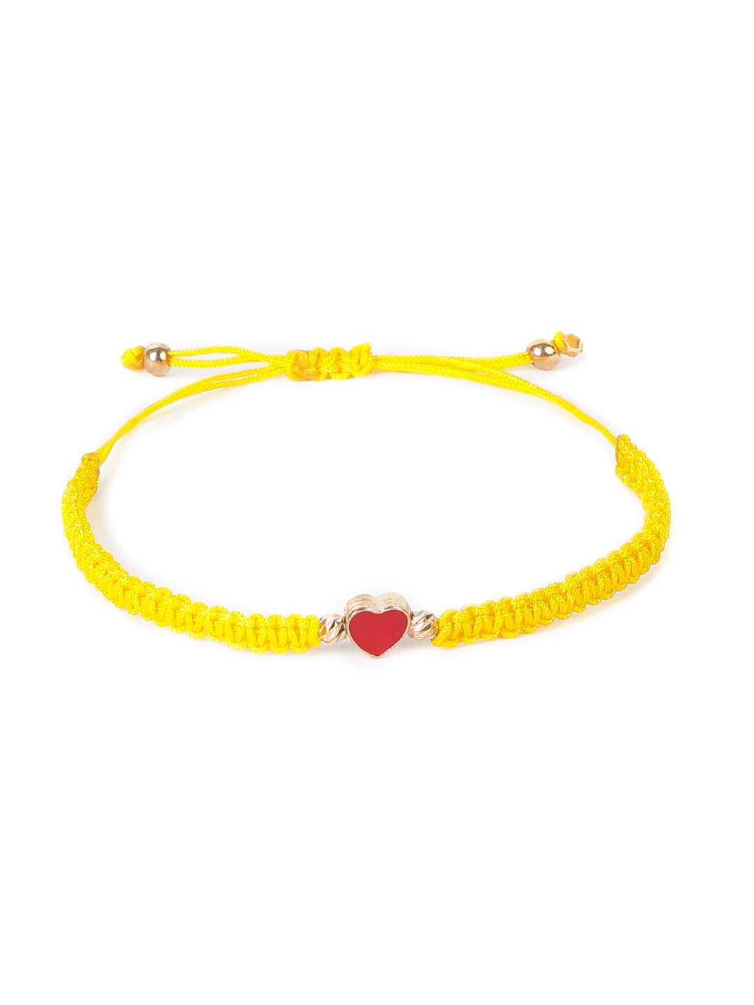 El Regalo 1PC Elegant Heart Bracelet Rakhi for Brother/Bhai with Roli-Chawal & Rakhi Gift Box - Handwoven, Minimalist Design & Beautifully Packed (Yellow)