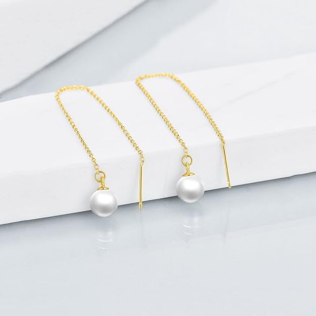El Regalo Vintage Style Pearl Earrings for Girls & Women | Classic & Elegant | Available in Studs, Hooks, Threaders | Timeless Jewelry (Golden Pearl Threader)