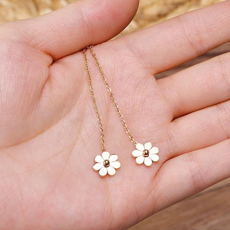 El Regalo Stainless Steel Ati Tarnish- NO RUST Earrings- Rose Gold Plated Stainless Steel Cute Stud Earrings for Women/Girls (Flower Threader Earrings)