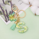 El Regalo Personalized Name Initials Butterfly Charm Keychain - Name Letters Keyring with Green Butterfly & Stars Filled Resin & Tassel Pendant, Purse, Bag, Backpack Accessory (Letter S)