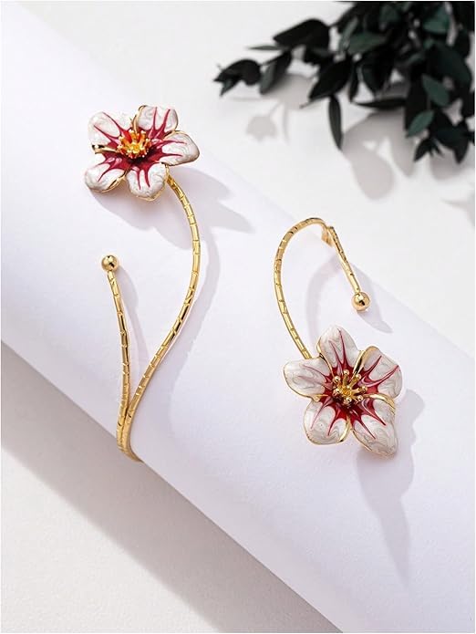 El Regalo Floral Enamel Armlet/Bajuband for Women & Girls - Adjustable Gold-Plated Upper Arm Cuff Bracelet | Bohemian Armlet for Weddings, Festivals & Dance Performances (White Shade)