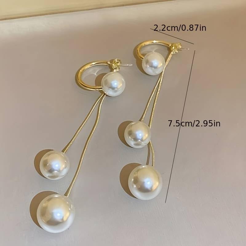 El Regalo Fancy Pearl Earrings- Golden Pearl Tassel Long Statement Earrings for Girls & Women (Pearls Threader Earrings)