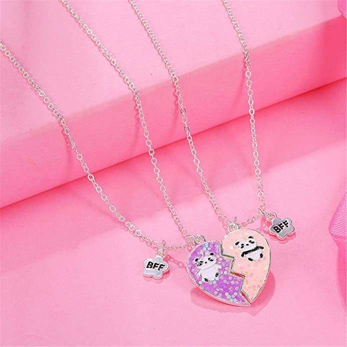 El Regalo BFF 2PCs-Split Magnetic Matching Best Friends Forever Pendant Necklaces Set- Rainbow Hearts, Mermaid Shell, Unicorns, Butterflies Pendant Friendship(Magnetic BF Panda) For Unisex Adult