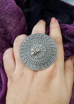 El Regalo Big Oxidized German Silver Ghungroo Adjustable cocktail Finger Ring for Girls & Women