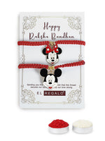 El Regalo 2 PCs Cute Kids Fancy Rakhis- Beautiful Minnie & Mickey Mouse Rakhis Set with Roli Chawal, Rakhi Message Card in Rakhi Gift Box for Little Brother/Niece/Nephew