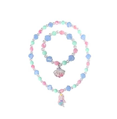 El Regalo 2 PCs Kids Girls Colorful Necklace & Bracelet Jewelry Sets - Kids Candy Color Mermaid Pearl Shells Necklace & Bracelets Sets for Girls Kids & Toddlers (Mermaid Shell Jewelry Set)