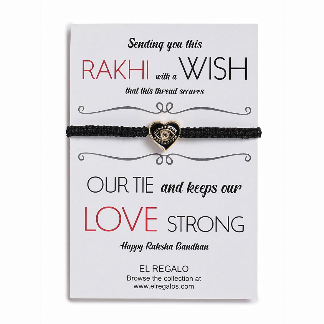 El Regalo 1 PC Heart Evil Eye Nazaria Rakhi for Brother- 1 PC Rakhi, Shagun Pack & Rakhi Message Card in Gift Box - Rakhi for Bhai/Bhabhi/Bhatija/Bhatiji (Black Heart Evil Eye)